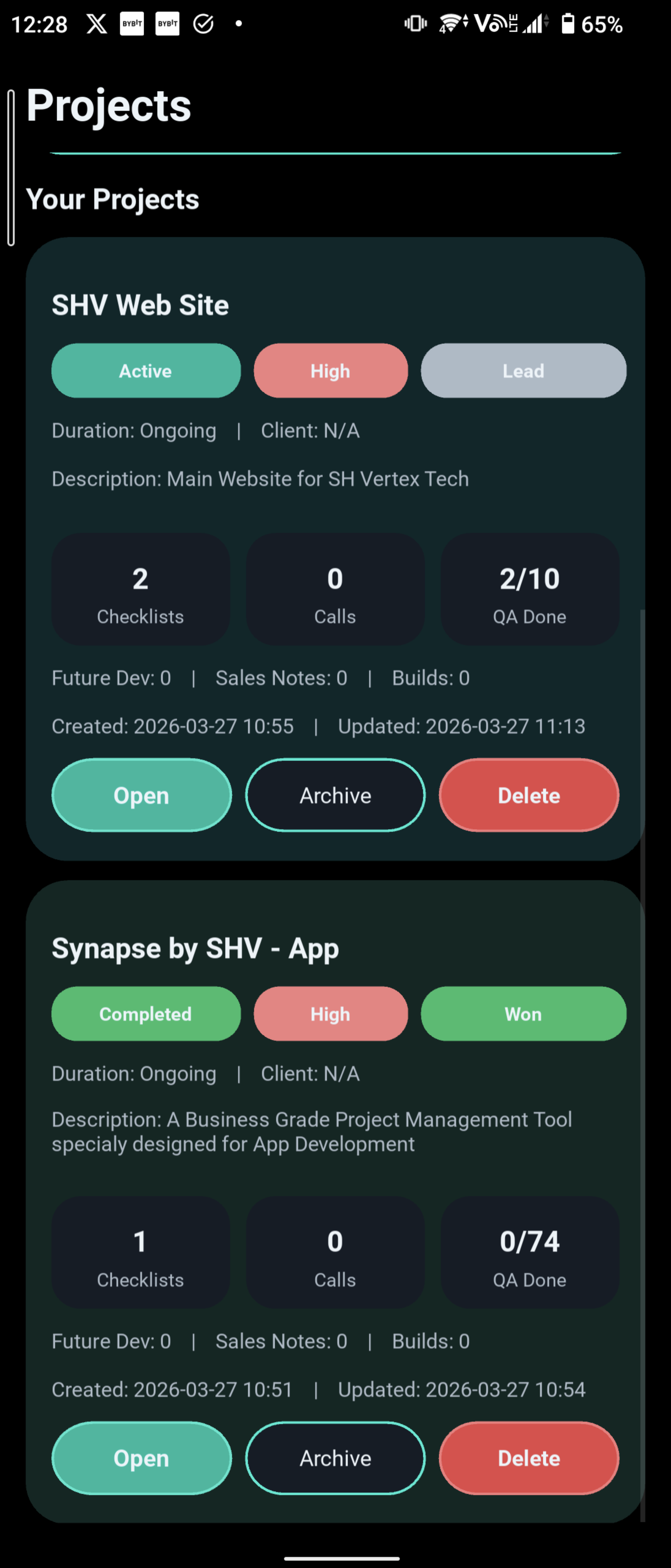 Projects View - Data Management