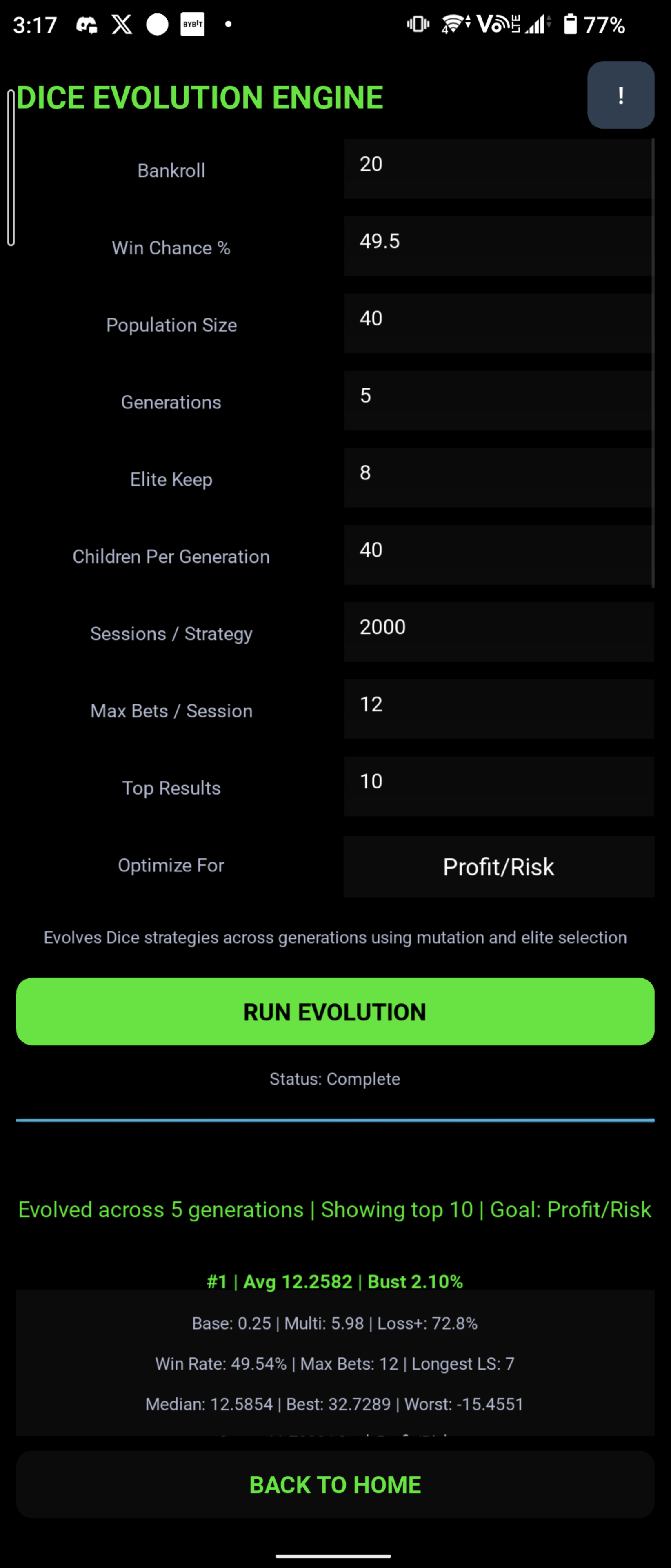 Probability Evolution (Dice Evolution Engine)