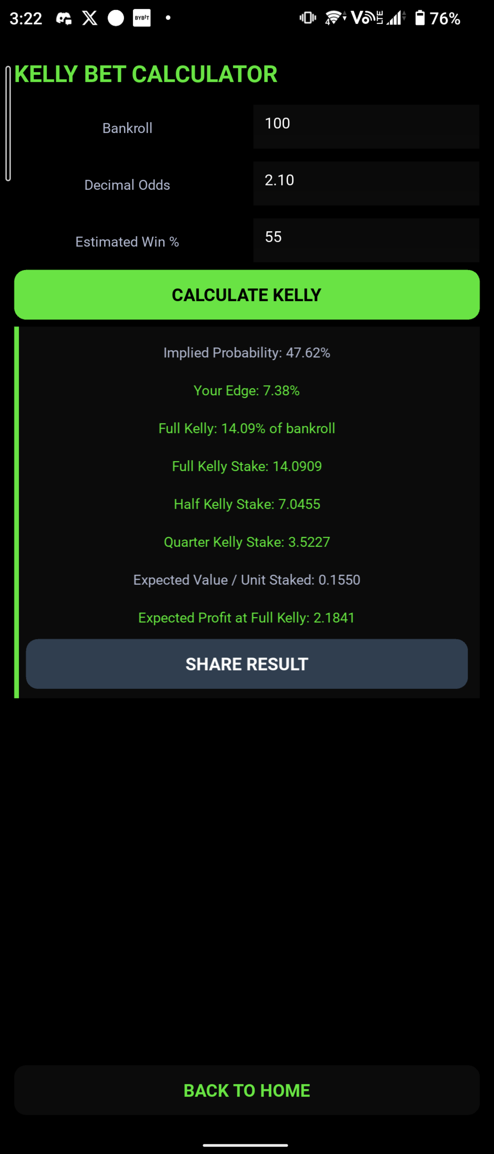 Kelly Bet Calculator